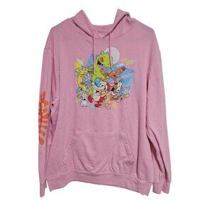 Nickelodeon Classic Cartoon Pink Hoodie Girls Size XL Ren Stimpy Rugrats Pull On